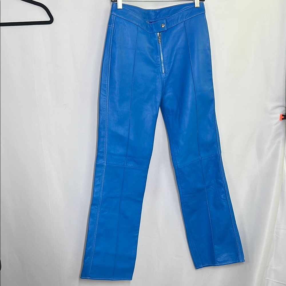 Women's Blue Leather Jeans hosbjerg trousers wide leg trousers genuine leather